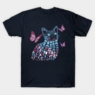 Abstract Colorful Cat and Butterflies T-Shirt